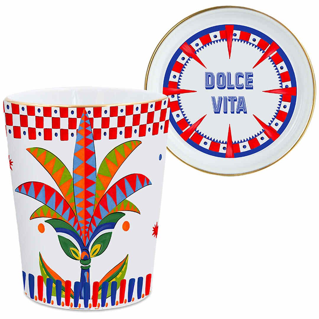 Стакан DOLCE VITA "PALM" с крышкой/блюдцем — BACI MILANO, Италия